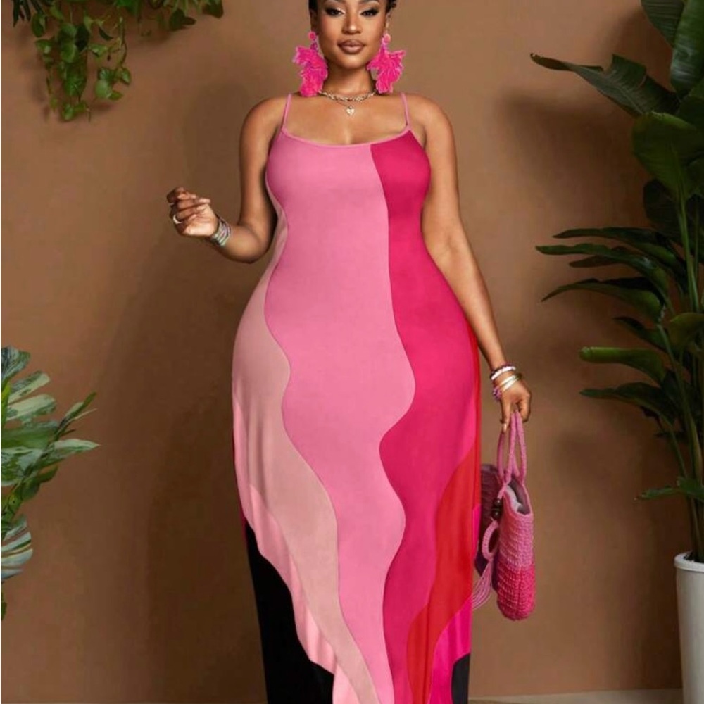 Vibrant Pink Wave Maxi Dress